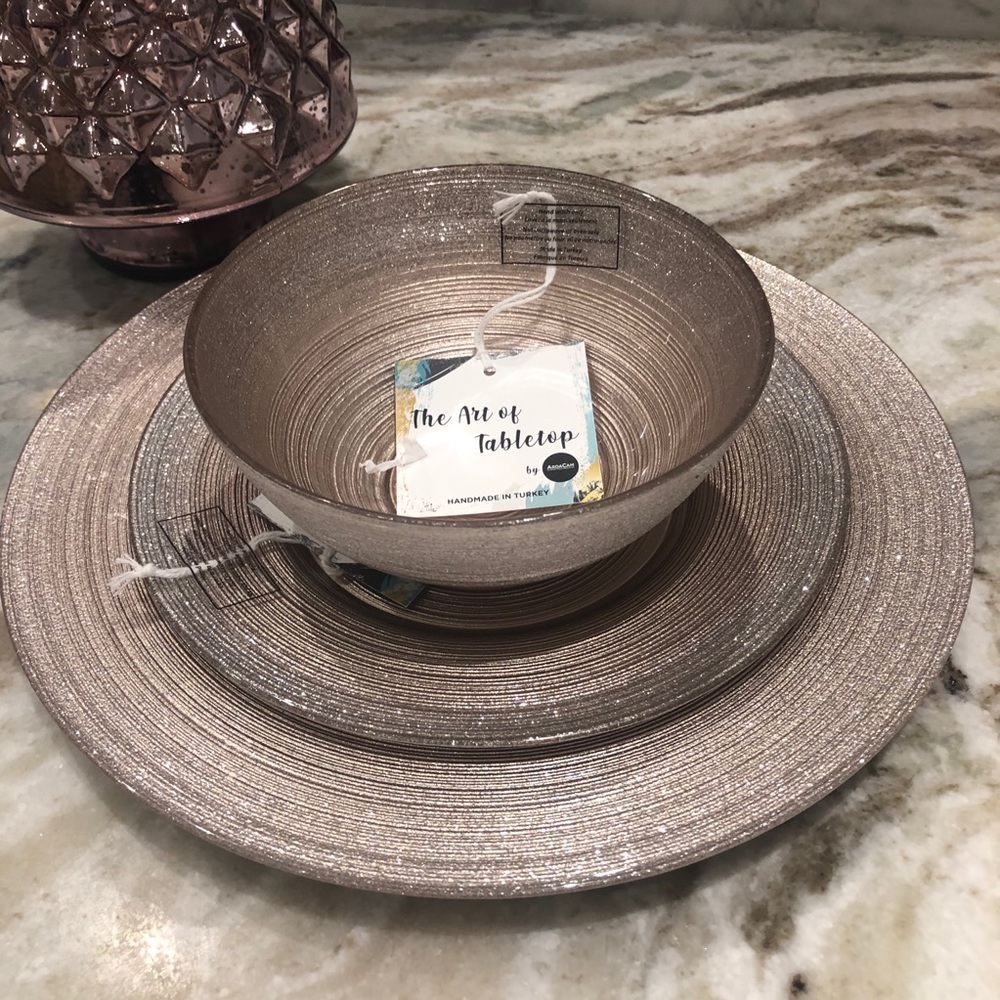 Turkish Glass Rose Pink Silver 11” Dinner Plates 4 - Picture 9 of 9